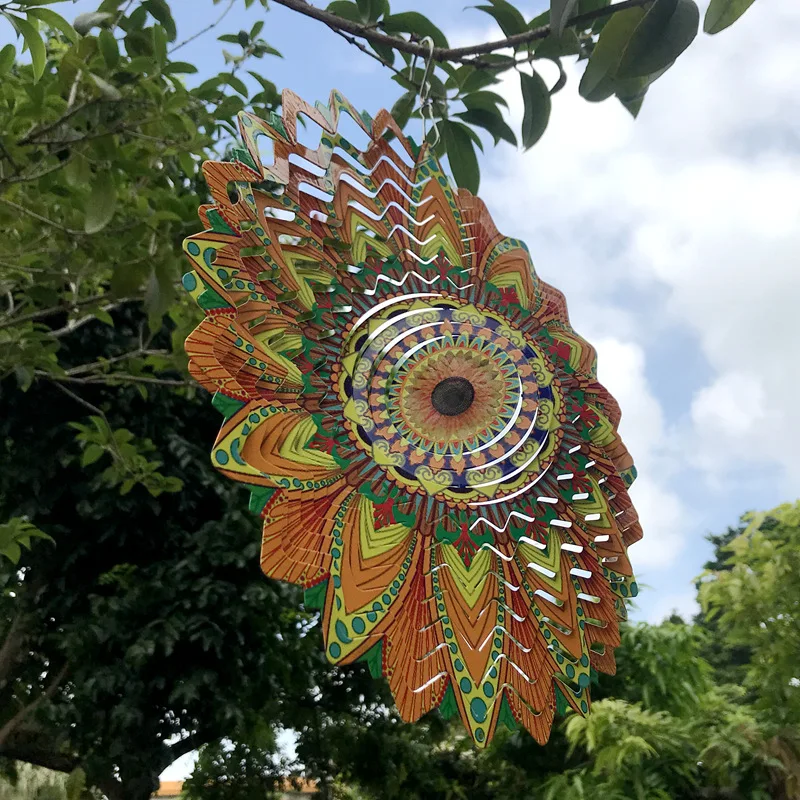3d Sunflower Mirror Surface Stainless Steel 3d Wind Spinner For Garden Yard Home Decor