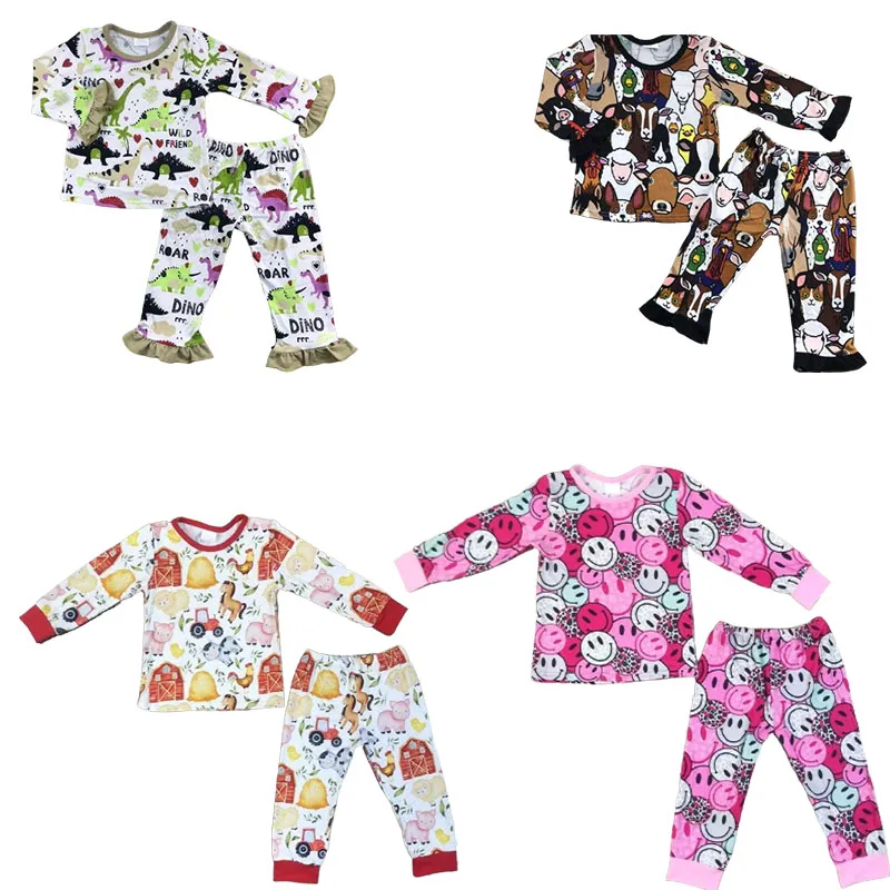 Hot summer bamboo fiber animal cow branch fishing boat pattern long sleeve onesie suit