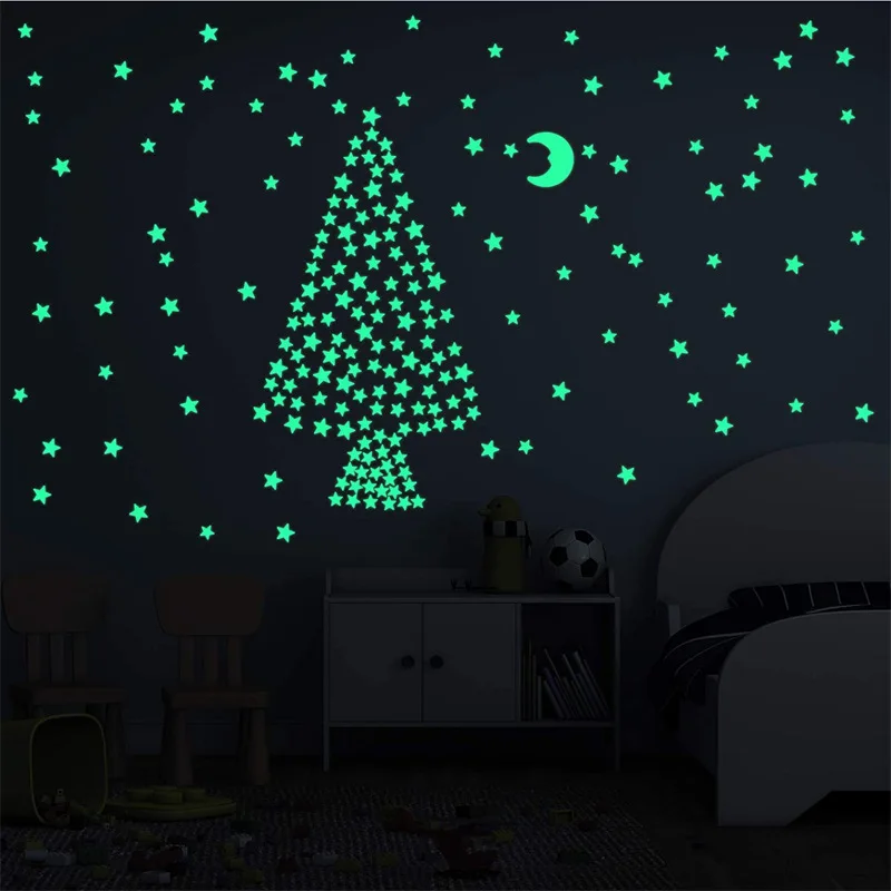 
100 Pcs Blue Glow in The Dark Luminous Stars Fluorescent Noctilucent Plastic Wall Stickers Murals Decals for Home Art Decor 
