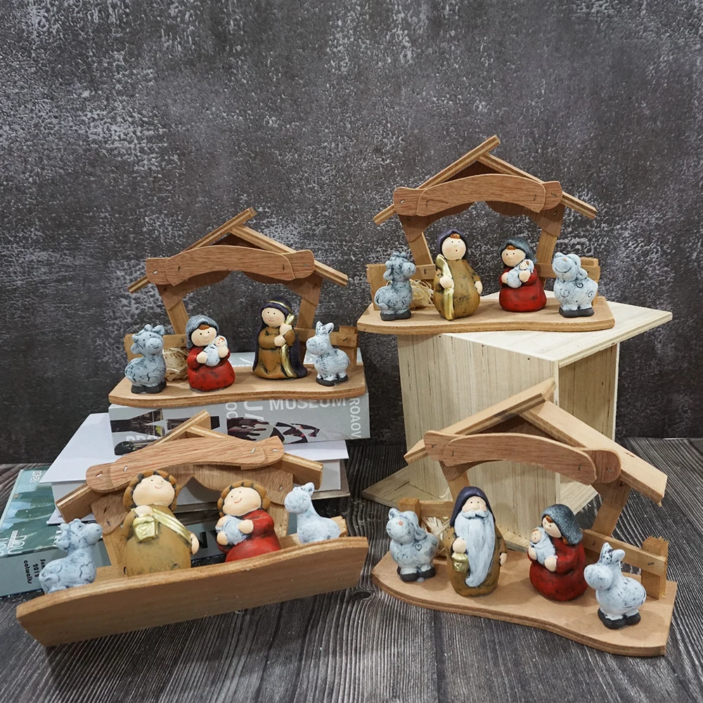 Миниатюрная скульптура в деревенском стиле Рождественская сцена на Рождество религиозные фигурки набор для Рождества