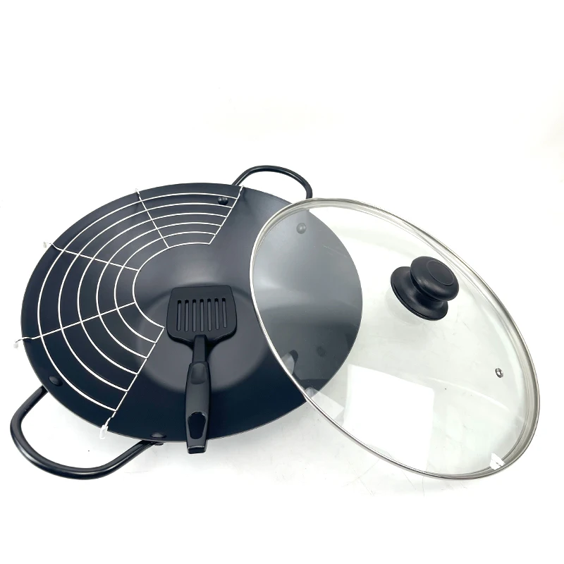 Многофункциональный, комплект из 4 предметов жаркое вок для домашней кухни с антипригарным покрытием из углеродистой стали для мытья Сковороды наборы посуды с зубчатой рейкой и шпатель