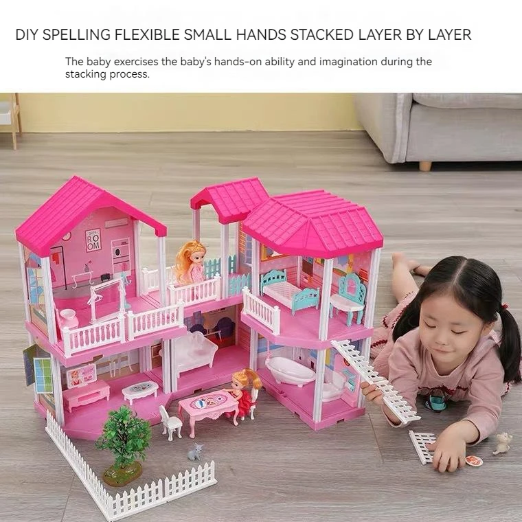 Children Fun Pretend Play House Rooms Princess Villa Accessories Furniture Toy DIY Assembly Gabby Doll House For Girls
