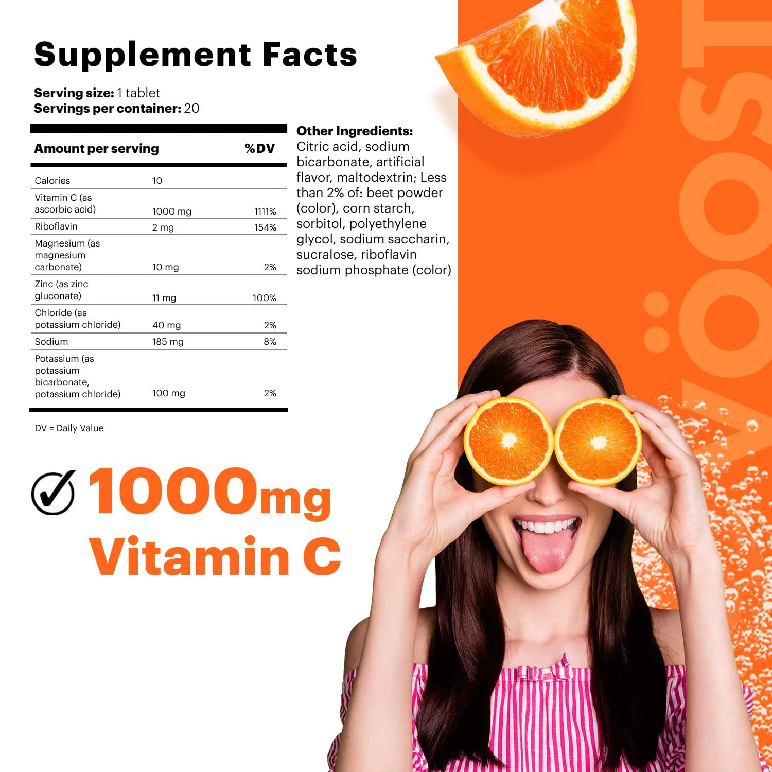 Zinc electrolyte vitamin C 1000mg immune support effervescent vitamin beverage sugar free exercise supplement