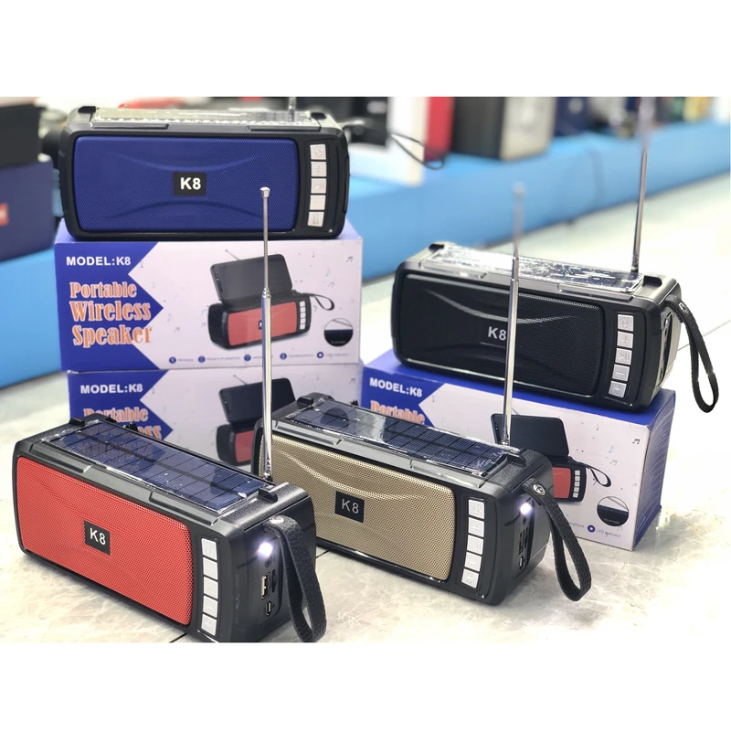 top selling products 2022 K8 Outdoor Portable Solar Powered Wireless BT Speaker With Phone Holder And LED Torch