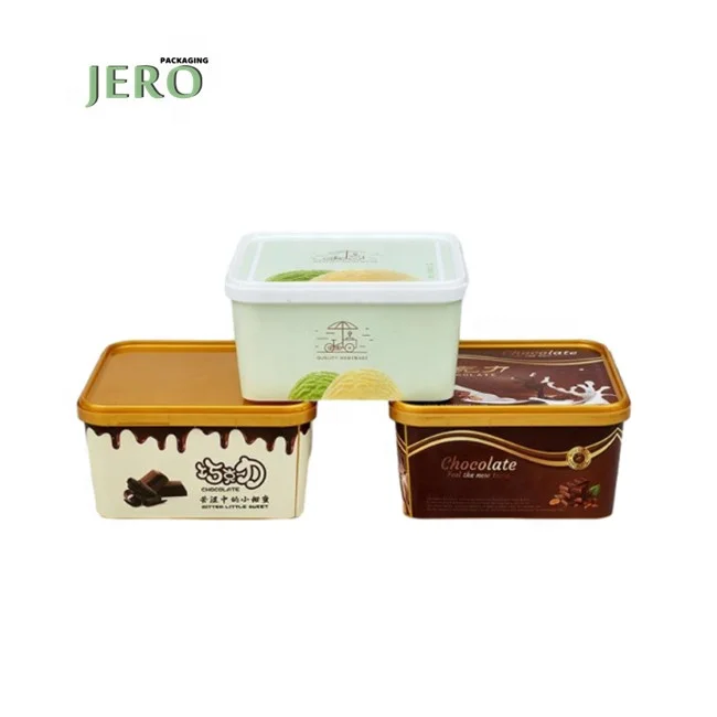 Manufacturer wholesale 1L 1000ml cookie box disposable ice cream tub plastic IML square  ice cream container  with lid
