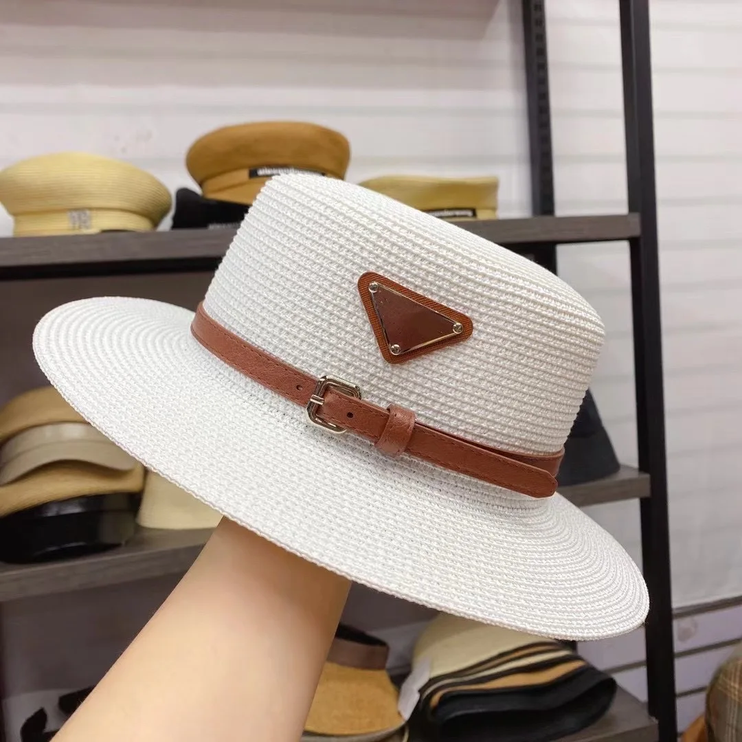 Women Girls Cute Straw hat Wide Brim Panama Hat with brown Band and PU Belt
