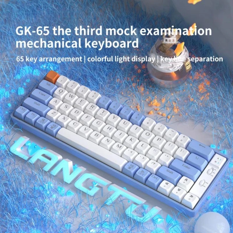 65 Keys 3 Mode BT Type-C 2.4G Adjustable Backlight Hot Swappable Ergonomic 60% Wireless Mechanical Keyboard
