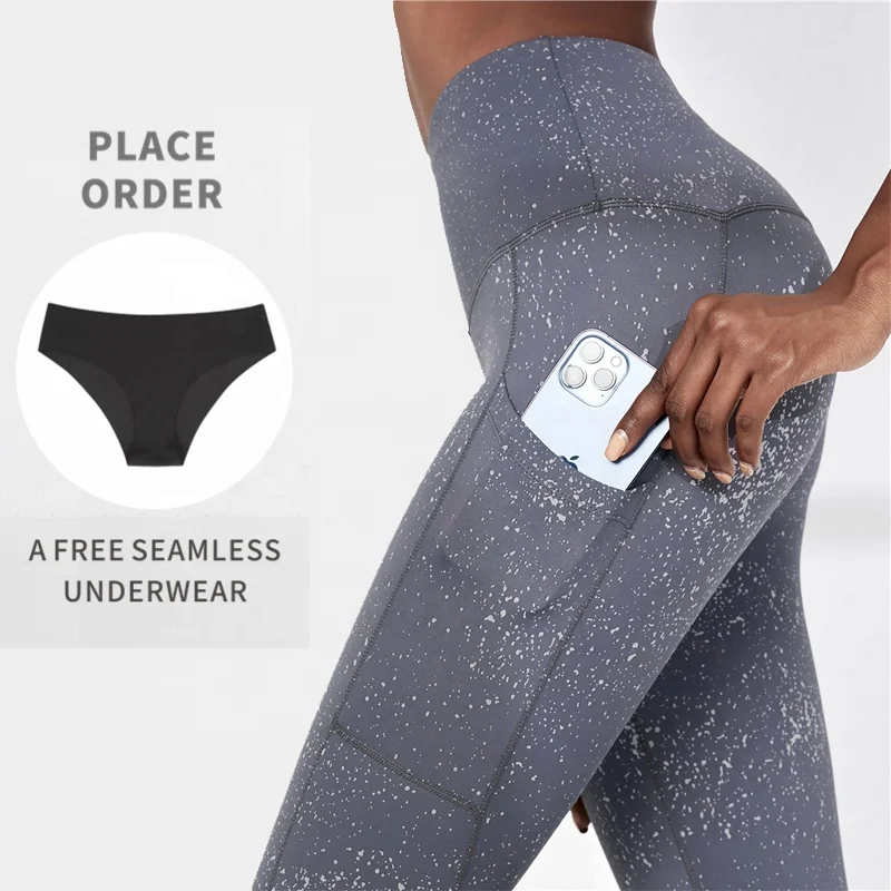 Womens Workout Fitness Light Weight Breathable Shine Reflective speckles High Waist 7/8 Length Leggings with phone pocket