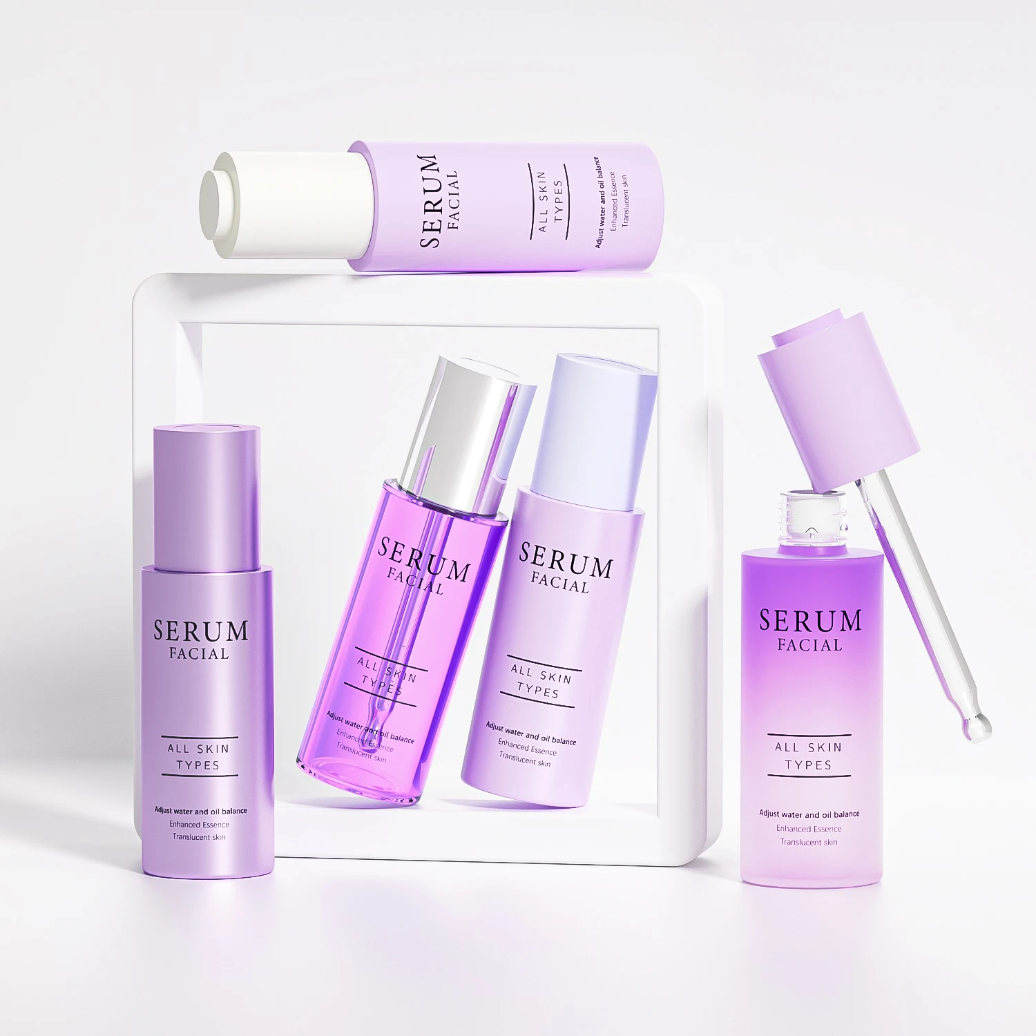 Custom frosted serum oil bottle push button cap pink purple blue white color glass cosmetic press pump dropper bottle