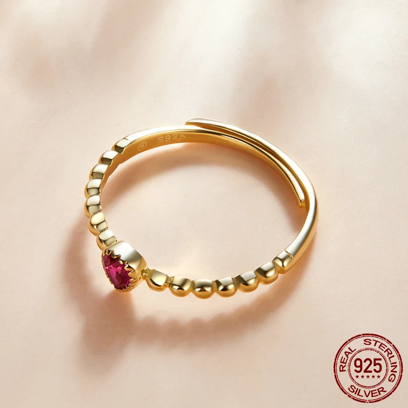 925 sterling silver 18k gold plated red drop-shaped zircon adjustable rings