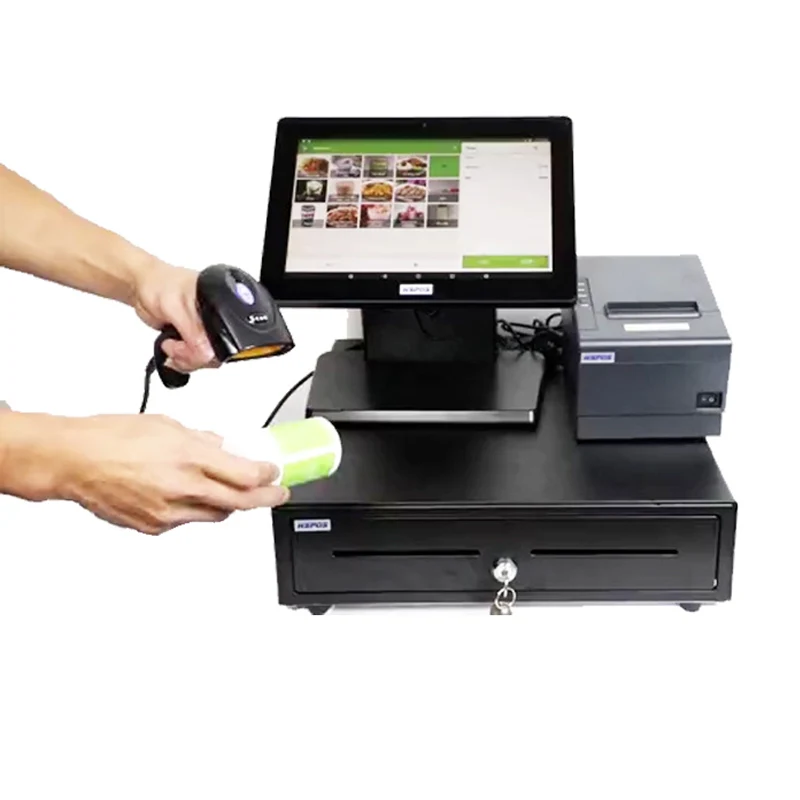 Manufacturer Good Quality Cash Register 12Inch Android POS System Cashier with Printer, Scanner, Cash Box