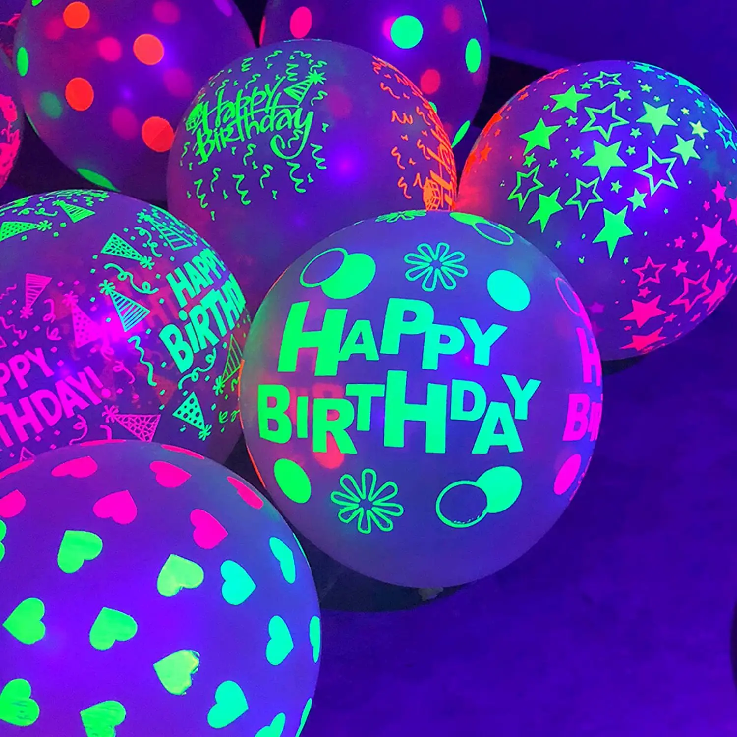 Happy Birthday Glow  Balloons Party Supplies Fluorescent Balloons for Black Light  Birthday Party