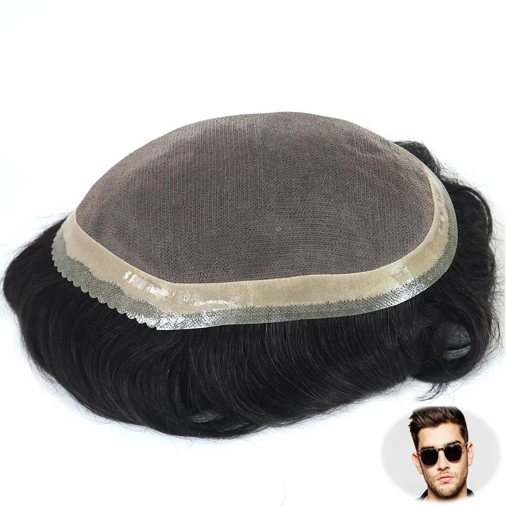 Stock H1 human hair toupee,Fine mono center with poly around,mens wig