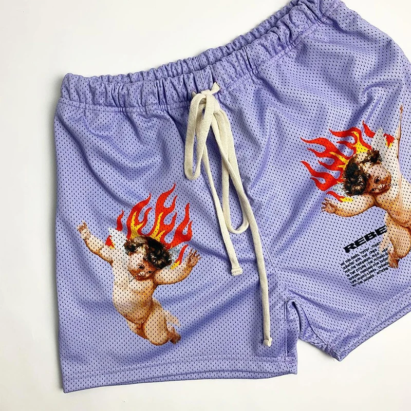 OEM Custom Logo Men Double Layer Gym Mesh Graphic Sweat Gym Mesh Fashion Sublimation Powerlifting Shorts