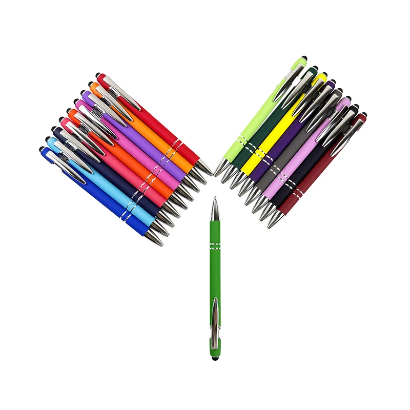 Promotional Custom Logo Ballpoint Cheap Aluminum Business Aluminum Soft Rubber Touch Screen Mobile Phone 0.5 mm Writing Width