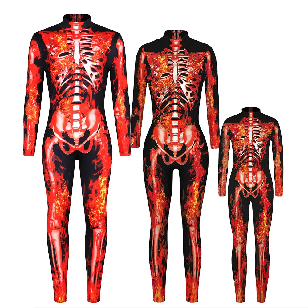 Комбинезон с длинным рукавом для детей и родителей костюм косплея 3D-принтом скелета цифровым принтом на Хэллоуин