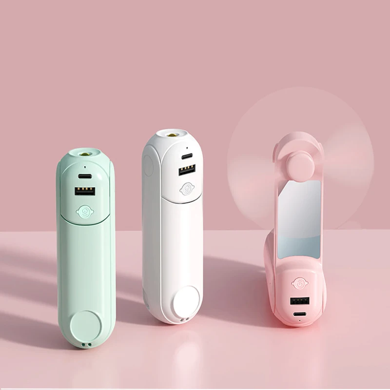 Custom Logo Led Light Power Bank Foldable DC Hand Folding USB Charging Small Handheld Electric Mini Portable Rechargeable Fans