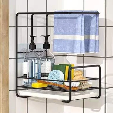 Kitchen dishcloth drying rack towel holder drainage rack sponge brush and dish soap organizer holder with removable drain tray
