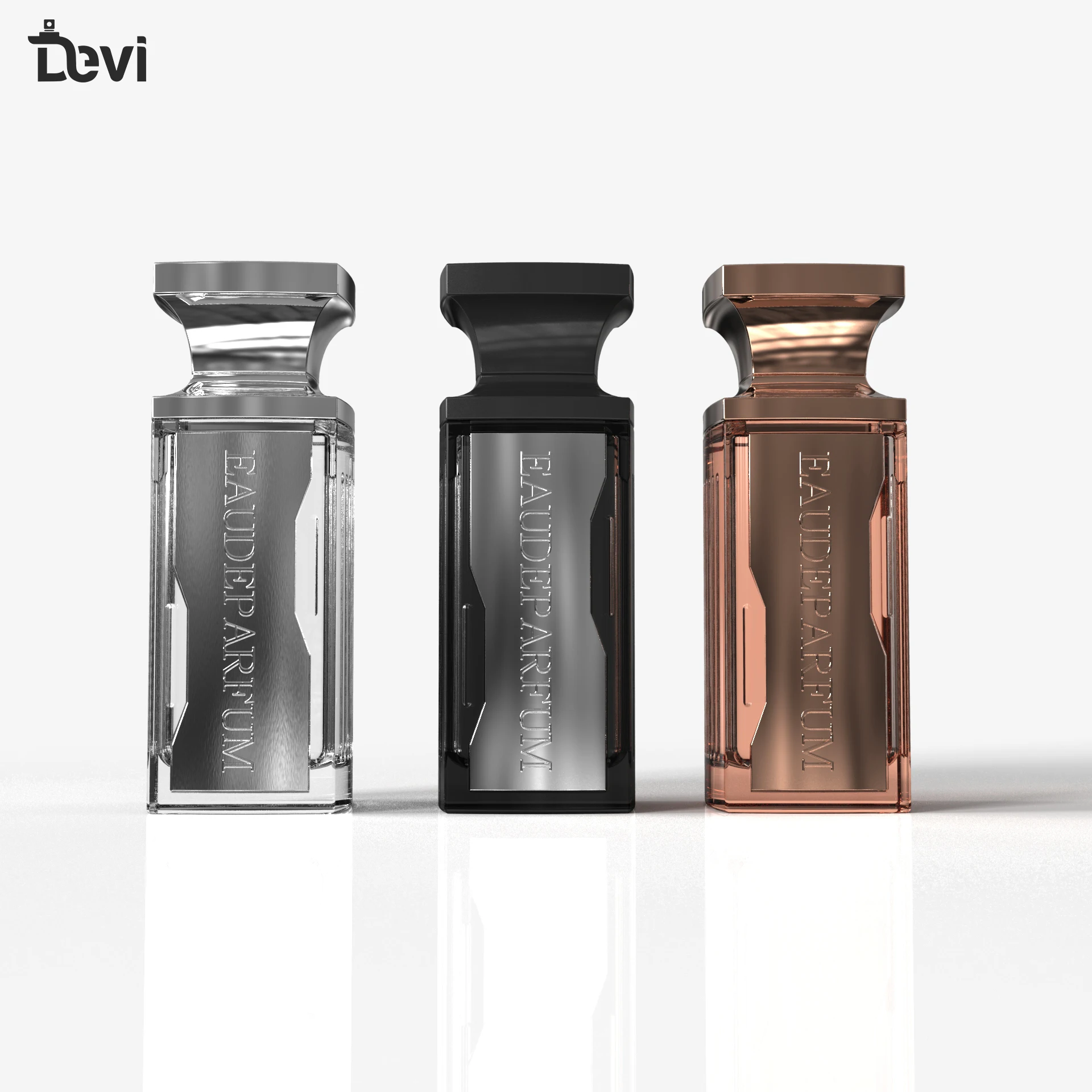Devi Wholesale OEM/ODM 30ml 100ml Aluminum Alloy Crimp Luxury Empty refillable Perfume Glass Bottle unique perfume bottle