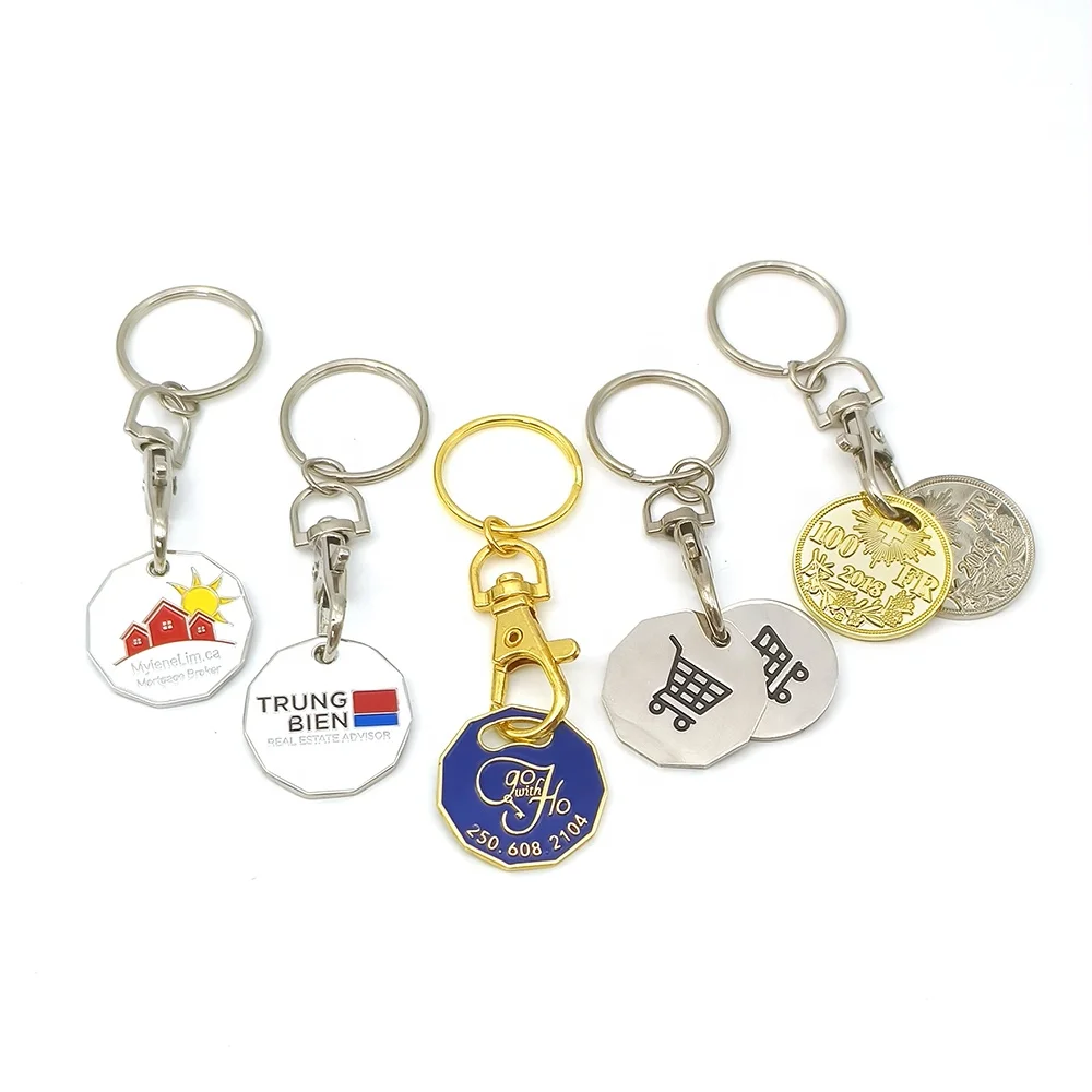 Portable Supermarket Shopping Trolley Tokens Key Ring Keychains Organizer Accessories Quarter Loonie Grocery Keyring
