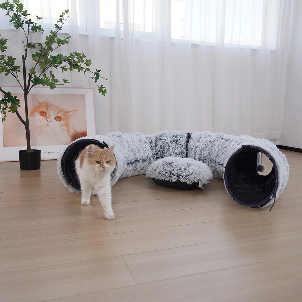 Manufacturer wholesale plush foldable collapsible cat tunnel