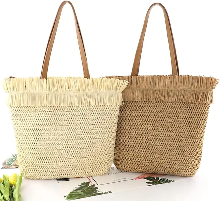 CHIC DIARY Woman Knitted Tote Bag Hand-woven Straw Shoulder Bag Summer net Beach Tote Pures