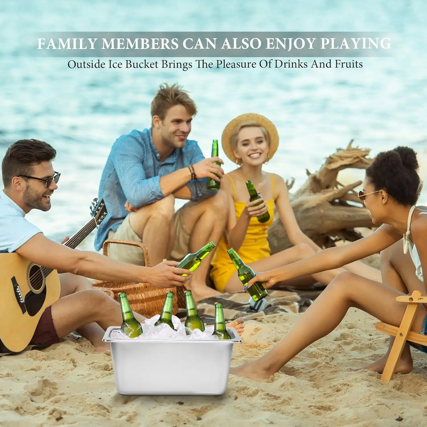 Large Sizes Metal Ice Cube Bin Beverage Tub Stainless Steel Ice Bucket Champagne Wine Bucket Hotel Food GN Pan For Party Bar