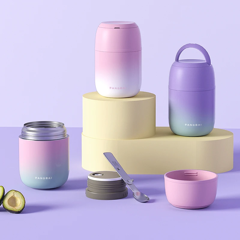 17oz Stainless Steel Food Container Vacuum Thermal Flasks Food Thermos Stainless Steel Lunch Box with Foldable Spoon