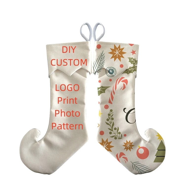 Custom Sublimation Printing Linen Blank Christmas Xmas Stockings Christmas Stocking Clown Shoes