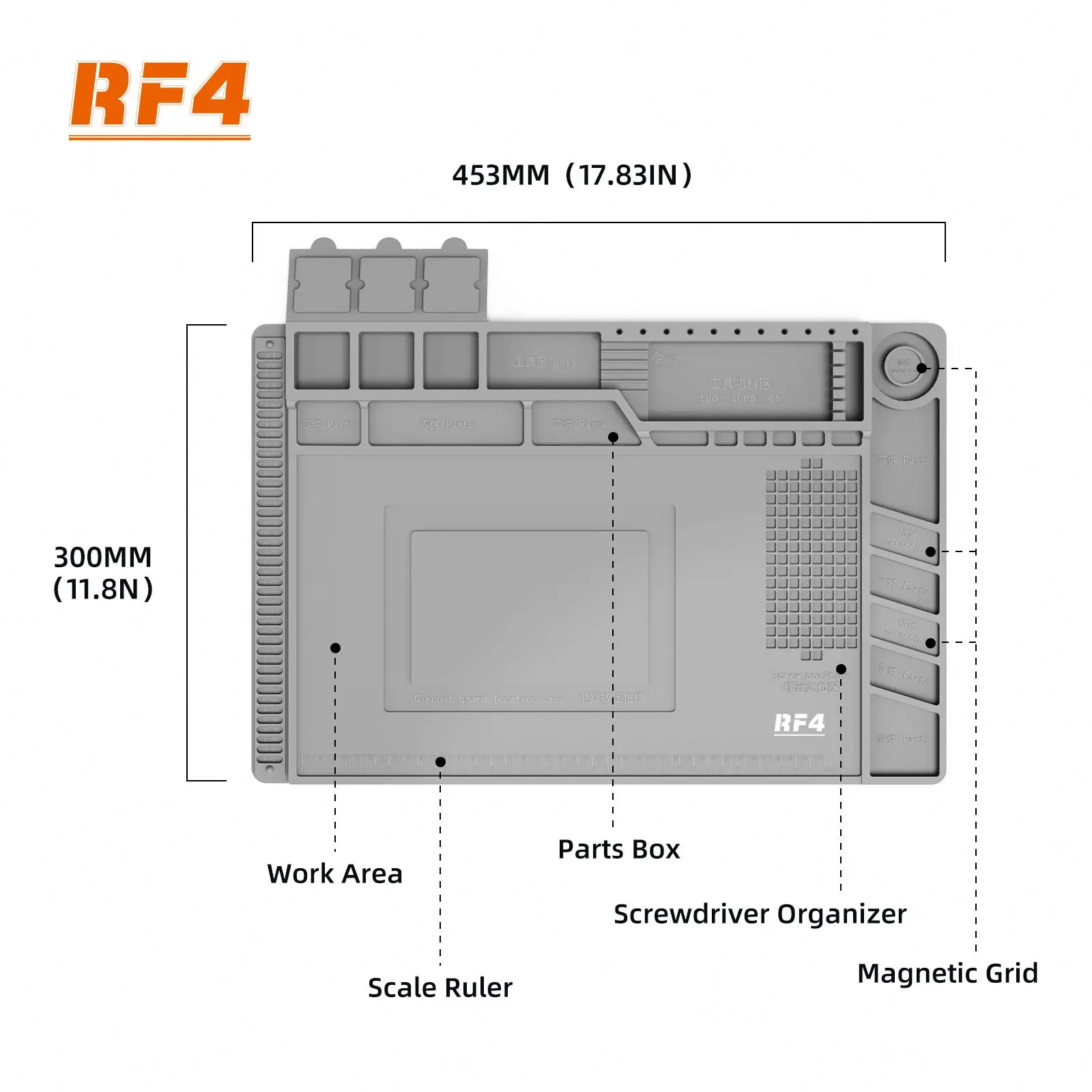 RF4 RF-PO11 Heat Insulation Silicone Pad 45x30cm 500 Degree Desk Maintenance Platform for PCB Welding Microscope Repair