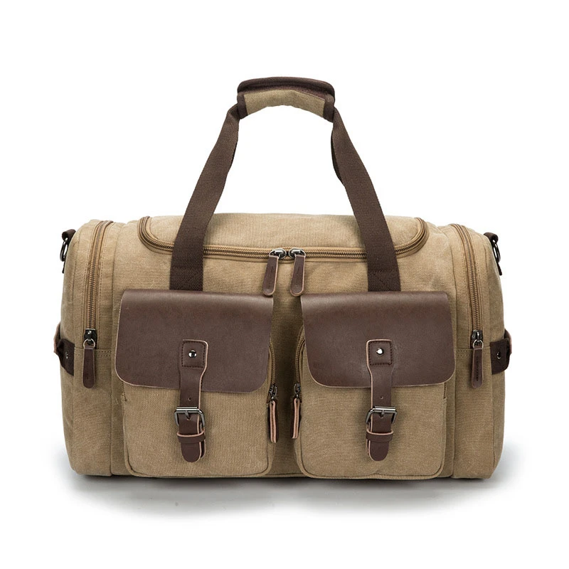2022 custom handbags vintage leather canvas duffel bags for travel  foldable large weekender bag woman big retro tote bag
