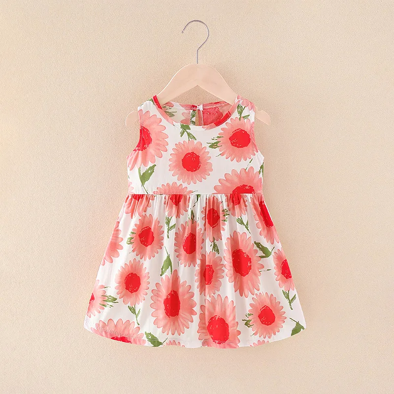 0-12 Girls Sleeveless Flower Print Dresses Kids Summer Dress Children Casual Clothes Bohemian Style Beach Dresses