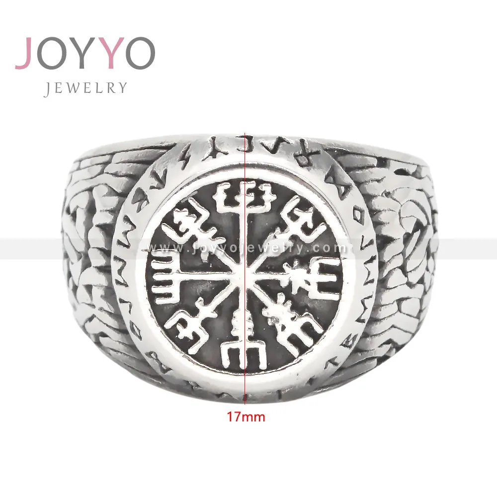 Vintage Nordic Mythology Viking Rune Stainless Steel Rings Norse Viking Design Vegivisir Mens Signet Rings