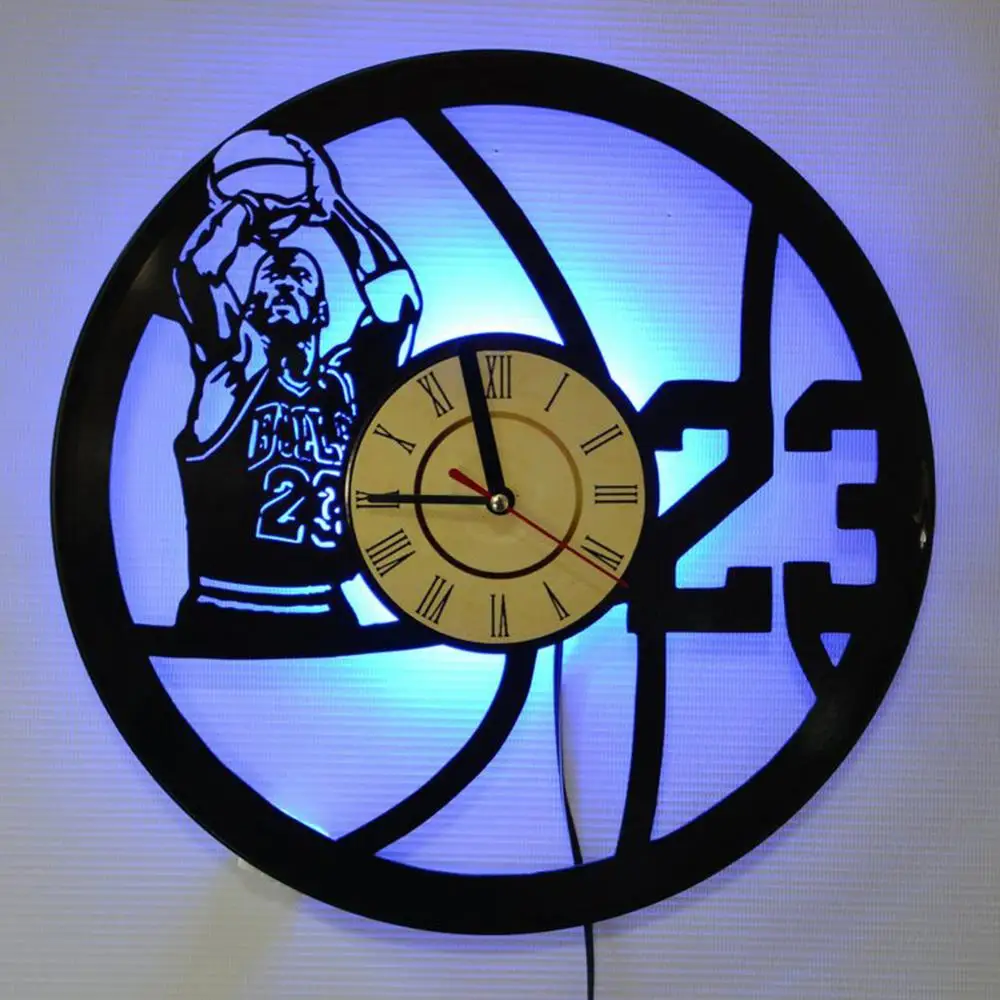 Michael Jordan 23 Wall Clock Made Of Vinyl Record With Multi Colors LED Remote Control 3D Clock