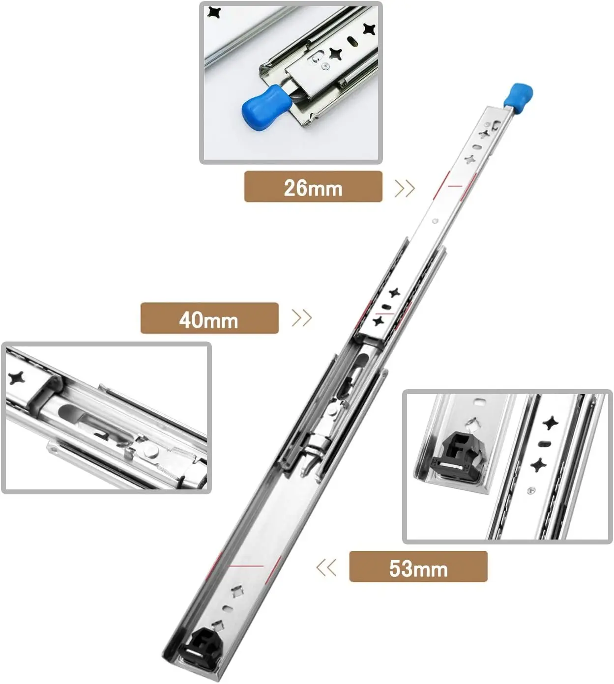 120kg 700mm ball bearing 3 folding drawer slide heavy duty