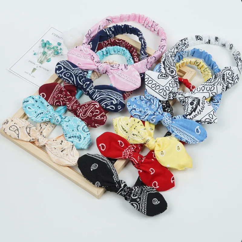 New Style Rabbit Ears knot Wholesale Elastic Knot Hairbands Colorful Cloth Fancy Girls Hairbands