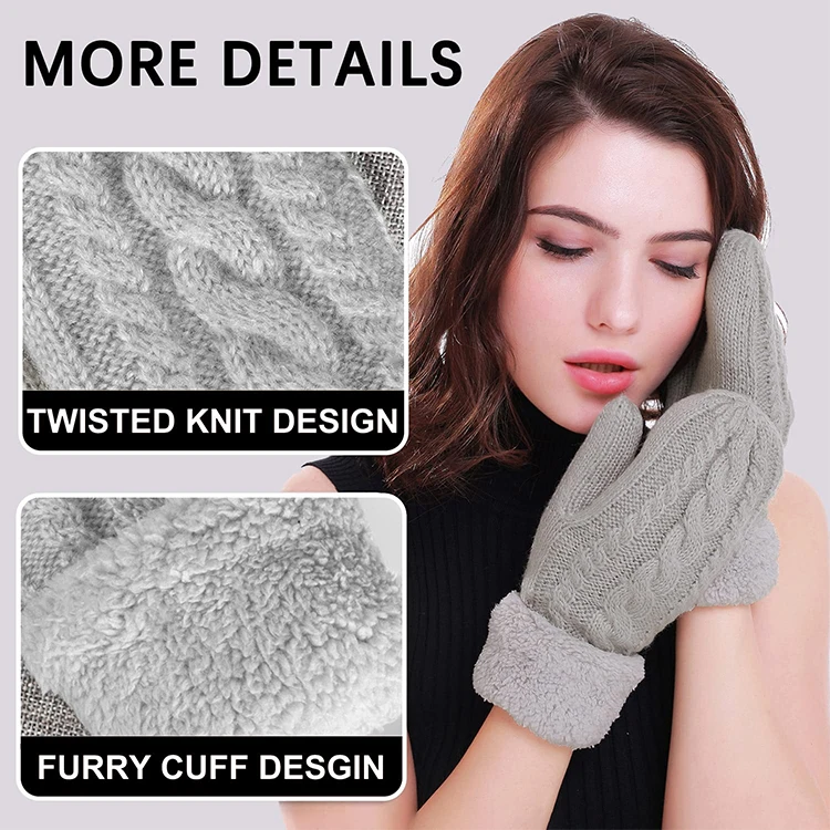 Hot Sell Cheap Womens Acrylic Knit Cotton Thermal Outdoor Winter Fashion Gloves Mittens