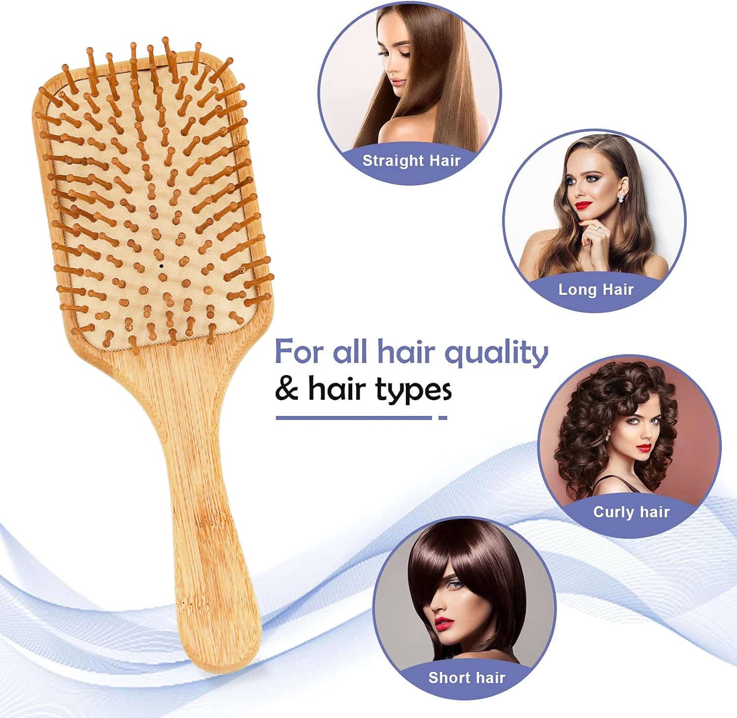 Natural Bamboo Comb Professional Hair Brushes Detangling Brush Scalp Massage Customized High Quality Wood Paddle Hair Brush