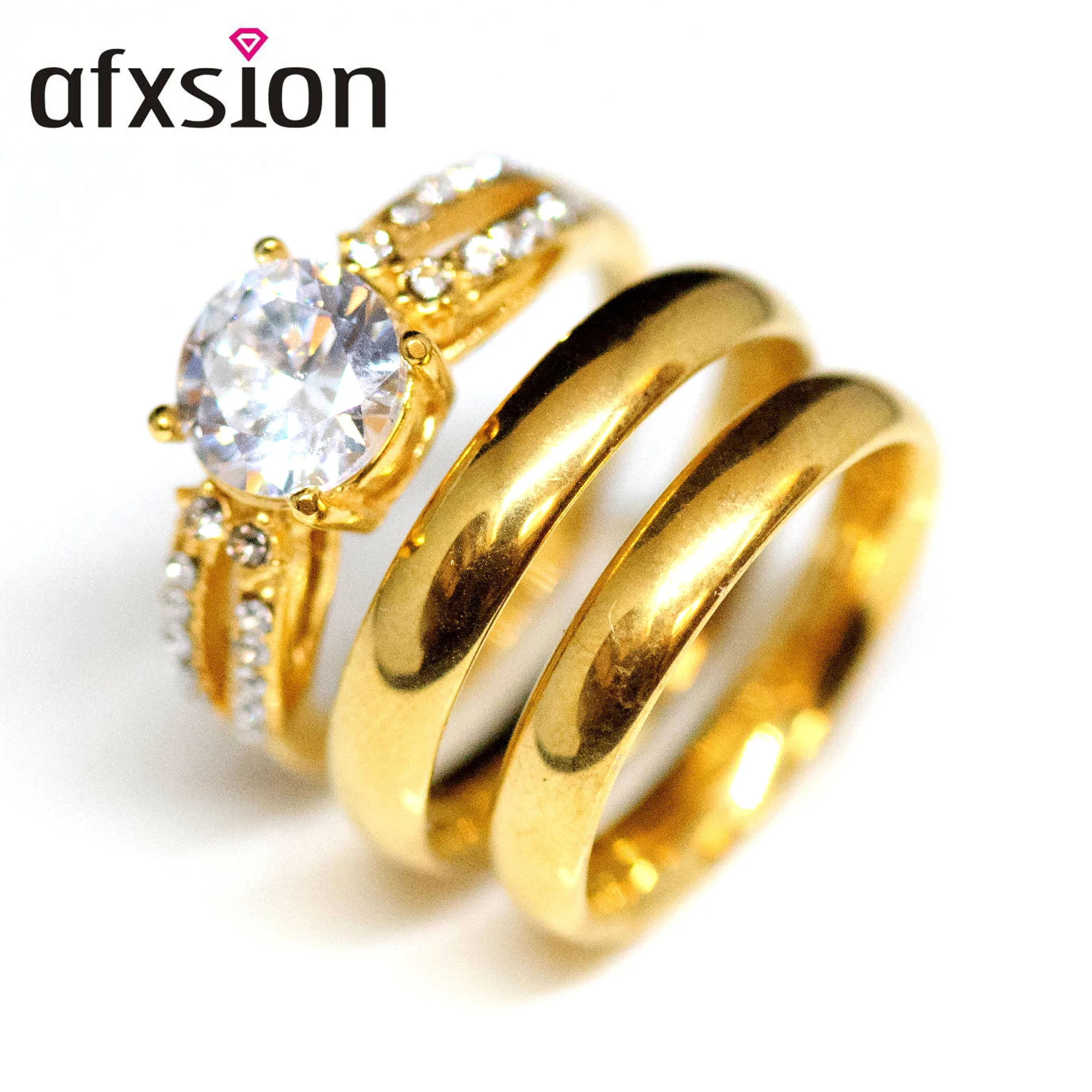 
AFXSION wholesale Stainless steel jewelry 18k gold rose gold couple ring Wedding diamond ring 