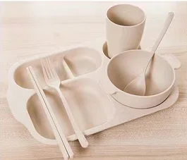 Corporate Promotional Gift Set Custom Wheat Straw 6Pcs Dinner Sets Promotional Business Gifts