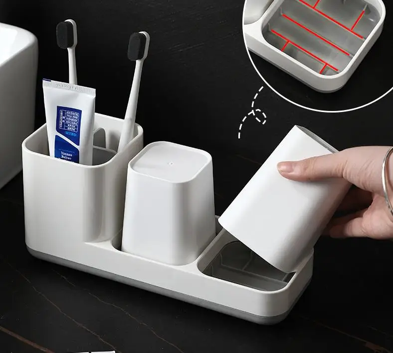 В комплекте 2 чашки, футляр для электрической зубной щетки, органайзер для хранения зубной пасты