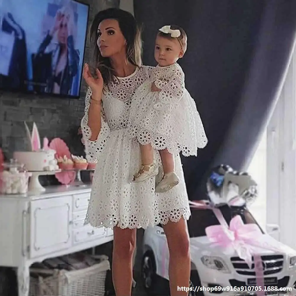 
2021 hot summer sexy lace dress mother and daughter Family matching outfits Clothing Kids Mommy and Me Outfits dress 