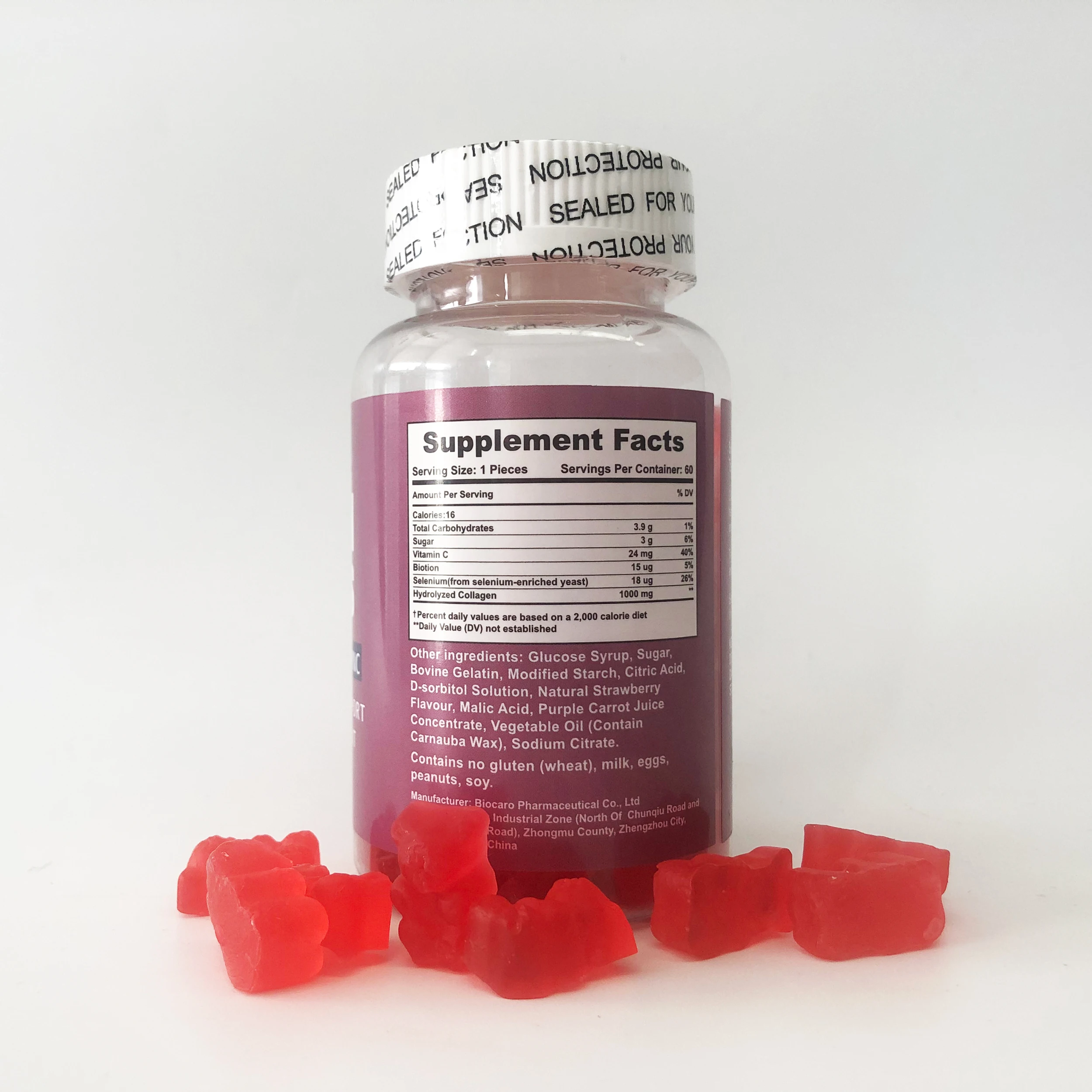 High Quality Food Supplements Support Hair Nail Growth Skin Healthy Collagen Gummies with Biotin+Vitamin C