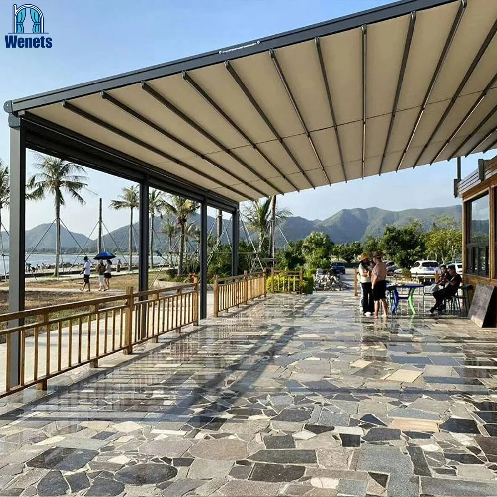 Factory price folding system aluminum PVC pergola automatic awning retractable roof