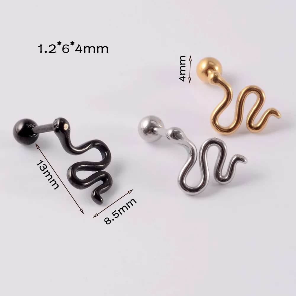 New Tiny Black Snake Septum Clicker Tragus Conch Helix Daith Cartilage Studs Earrings 316L Surgical Steel Snake Ear Piercing