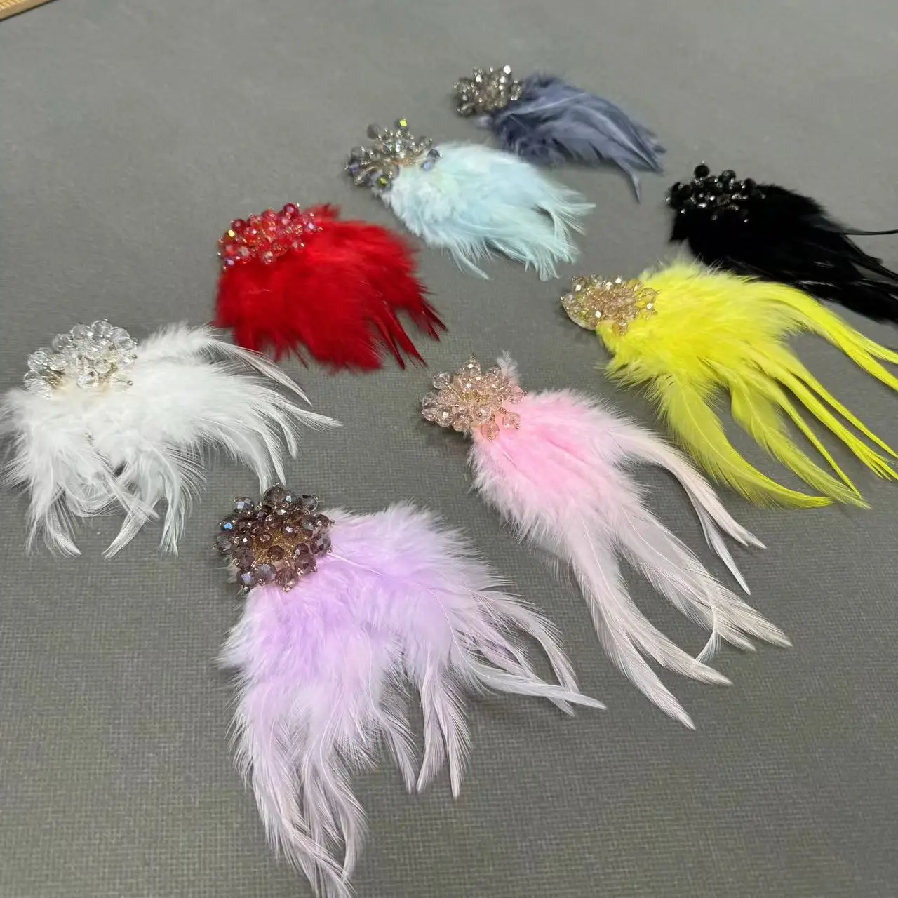 ZSY colorful floral applique handmade feather 3d beads flowers patch rhinestone bridal flower pieces for diy dress earring