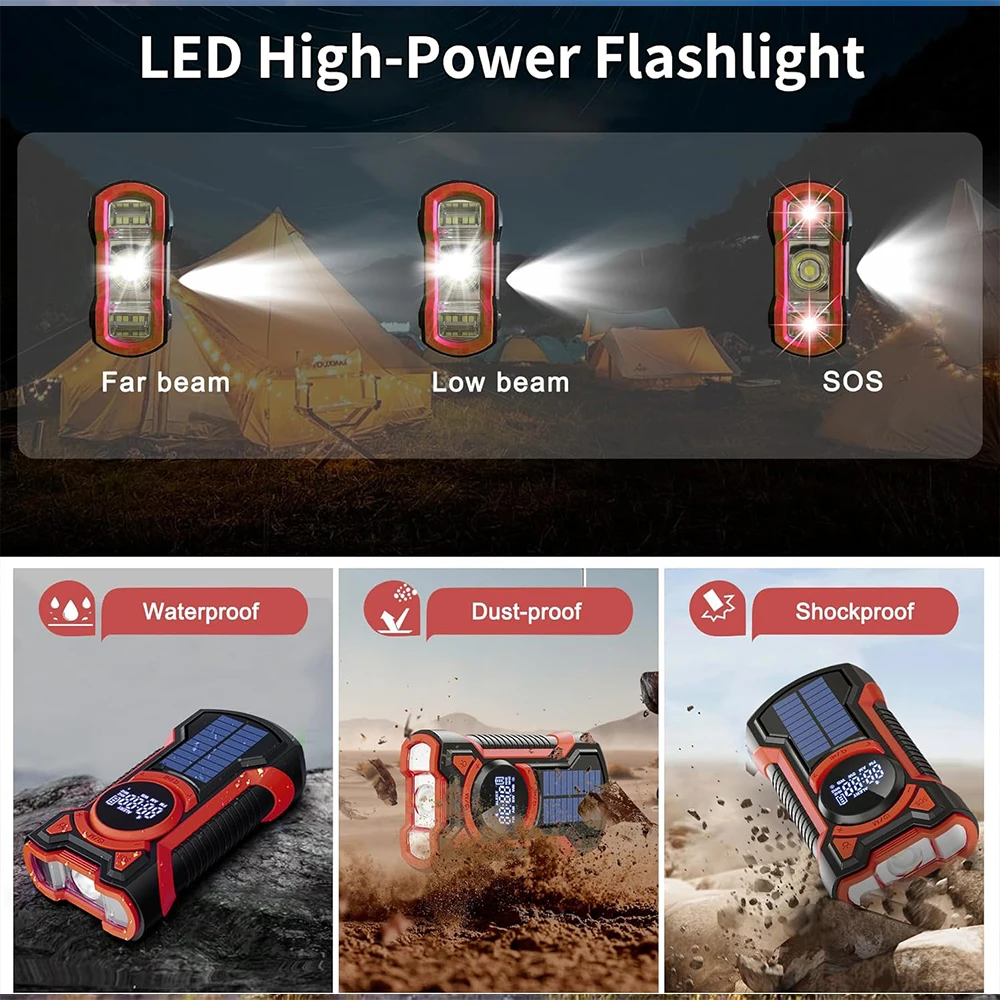 2024 Luxury 5000mah Portable Power Bank portable radio Wireless BT speaker Generic solar charger flashlight for camping