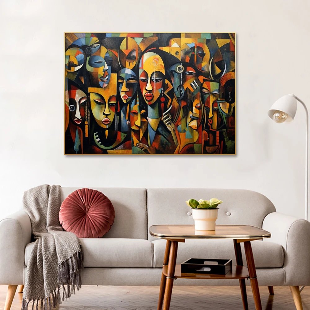 Huamiao Wholesale Wall Picture African Wall Art Abstract Portrait Handpainted Oil Painting Hand