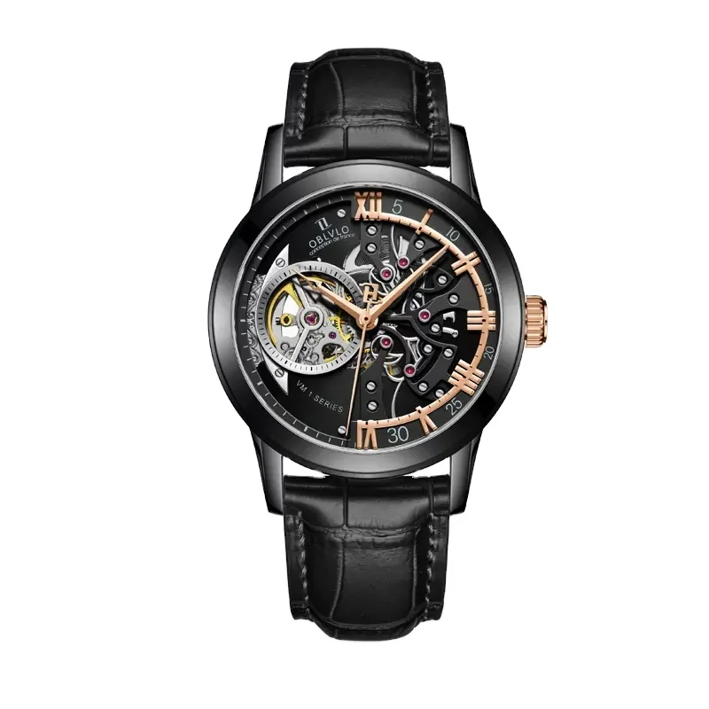 High quality black alibaba waterproof manufacturer automatic tourbillion hand skeleton mechanical watches for men