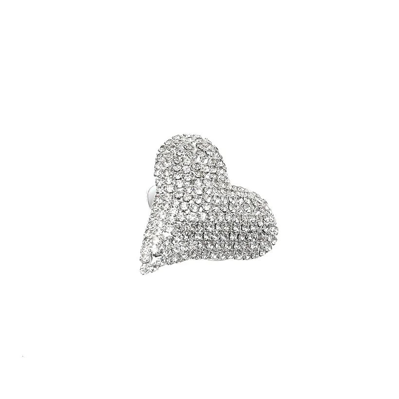 Fashion Retro Personality Lively Alloy Love Heart Full Diamond Open Adjustable Ring Accessories
